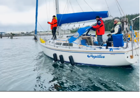 A couple of people on a sailboat  Description automatically generated with low confidence