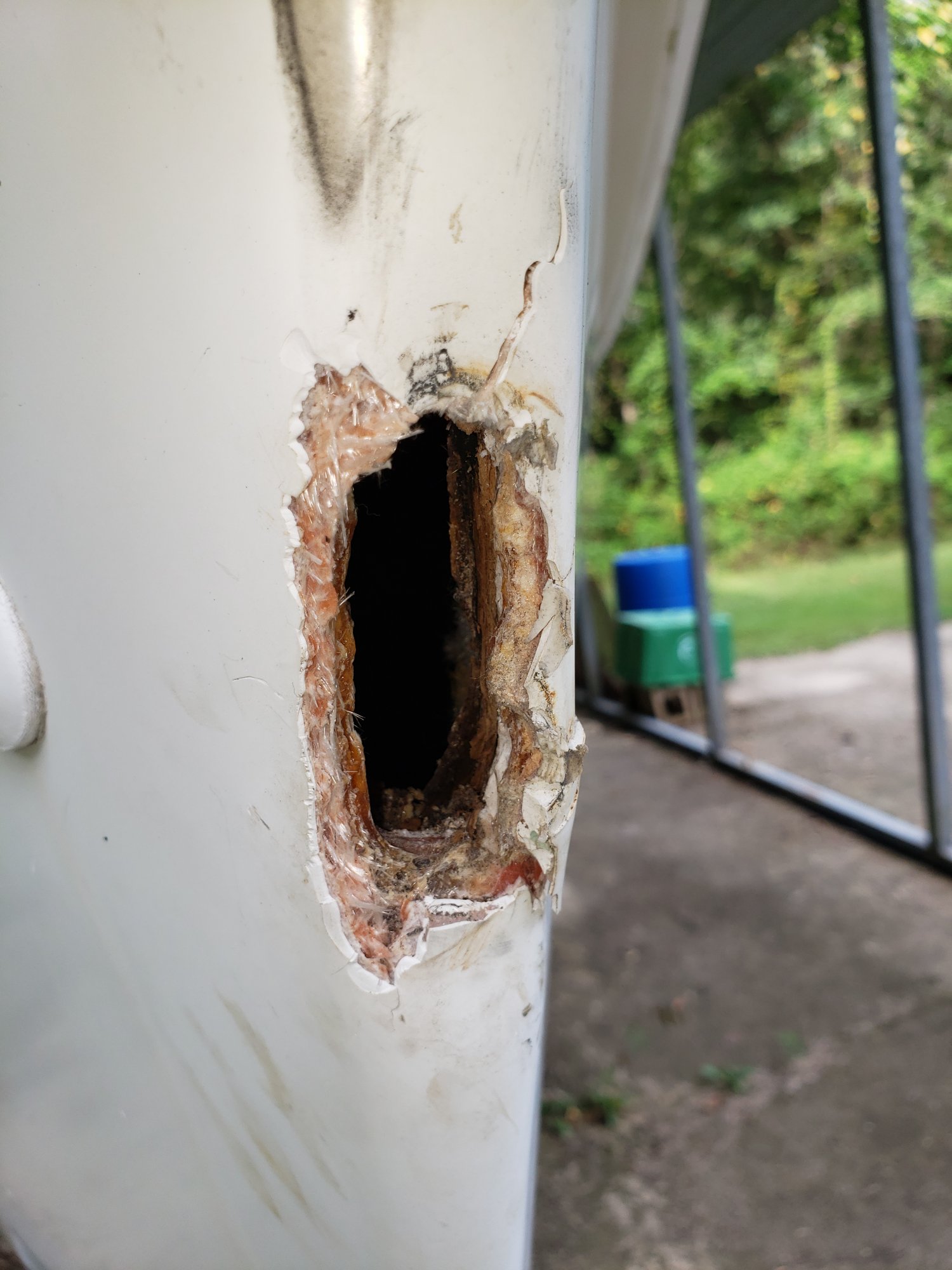 Hole in fiberglass hull, need repair advice  Sailboat Owners Forums