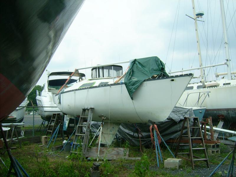 16 July 2012.  Diana models her remodelled cabin windows on a rare day with the cover off.  The bottom took me most of the summer (while working as well) to strip clear.