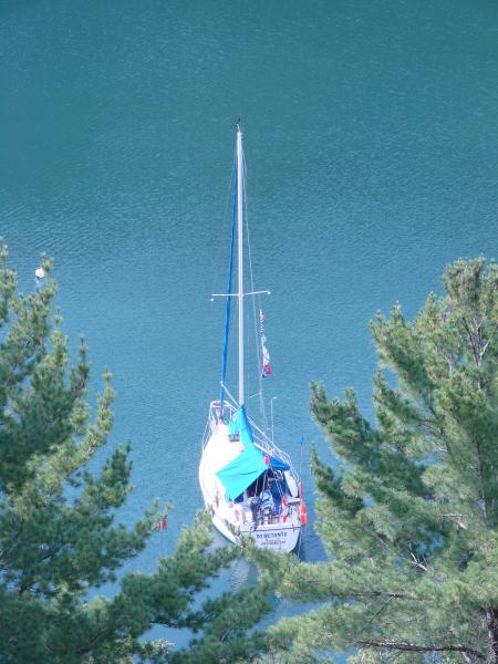 2 Our boat at anchor in the cove