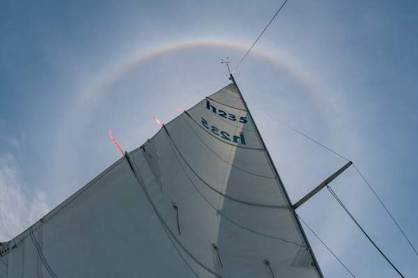 A halo like rainbow above us!