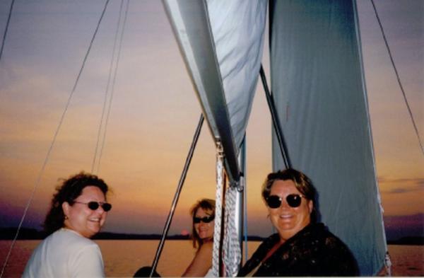 A happy crew at sunset