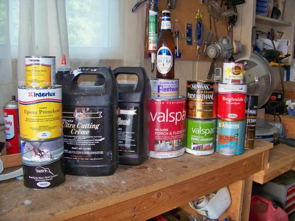A nice list of the products used to finish. I did use cabott brand of polyurethane instead of miniwax on the interior (the second time). I just was not happy with the miniwax finish. Cabott seems much better; smoother and stronger.