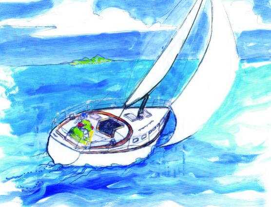 A painting I did of my 37 ft Endeavour sloop I sailed in Florida until a big storm hit below deck and she went up for sale ...