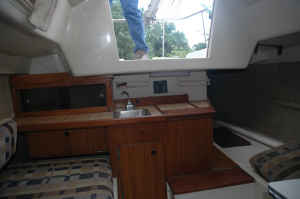 Aft cabin 
The interior is pretty much the way the owner purchased it. Very little needs to be done, perhaps it is time to replace some of the hoses to the sink and ice box but that is about it.