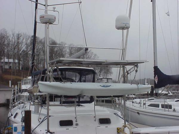 AFT VIEW OF TWIN TOWERS, SOLAR, DAVITS, RADAR, TV