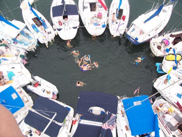 After the Armada was tied tight, a few power cruisers passed by (respectfully slow) and we even let them swim in &quot;our pool&quot;.