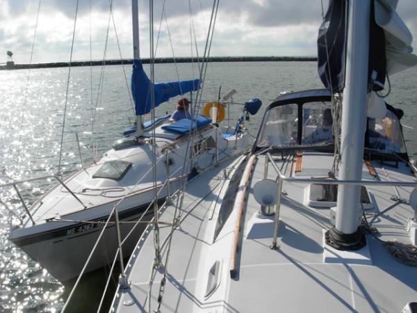 After the Squalls settled down, and we peaked out, what did our little eyes see but O 40 Kukulcan owned by Bill and Patty Coxe across the anchorage. We rafted up for the night and enjoyed food wine and stories, and this is a shot from the next morning.