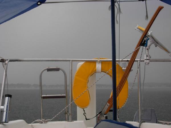 Anchored at Duck Island Roads during the passing of a squall line.