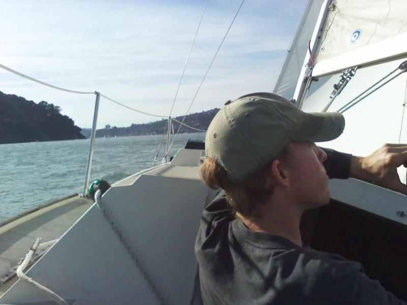 Approaching Angel Island to tie to a buoy for the night.