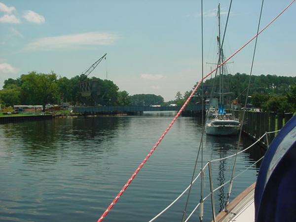 approaching the Great Bridge Bridge, just after the locks