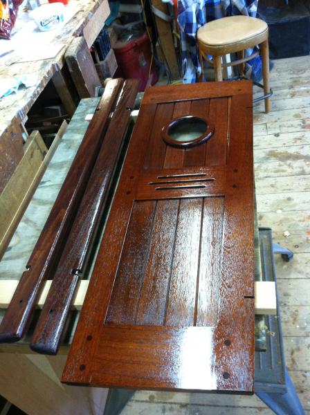 Beginning varnish on cabin doors