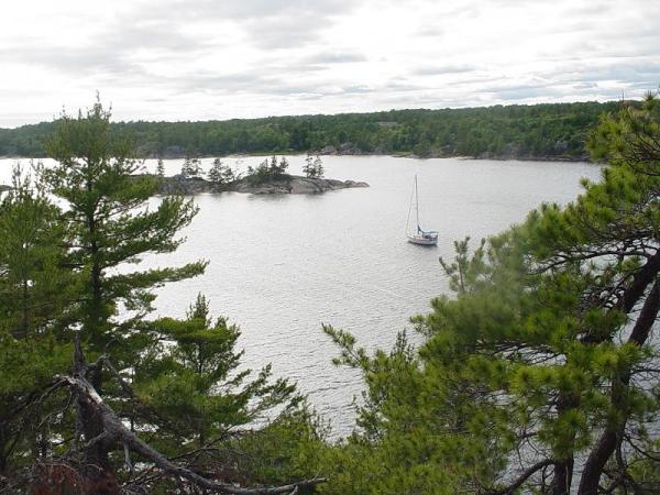 Blew Inn anchored in Bear Drop Harbor in the North Channel