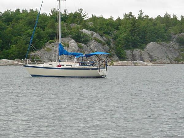 Blew Inn anchored in Bear Drop Harbor, North Channel. Lake Huron