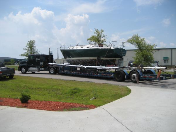 Boat backing in the parking lot