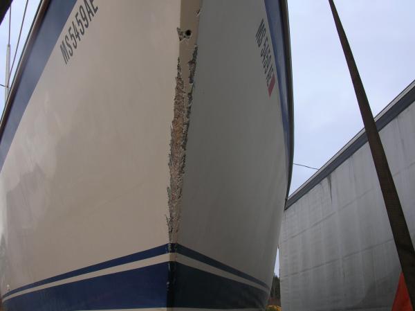 Bow scuffed, before repairs