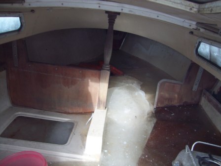 cabin filled half way up with water and then froze.