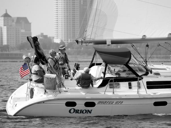 Captain and Crew in the cockpit of Orion just off Milwaukee