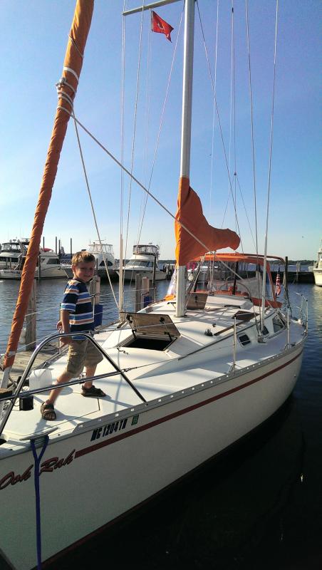 Captain Kaiden on our first sail boat &quot;Ooh Rah&quot;