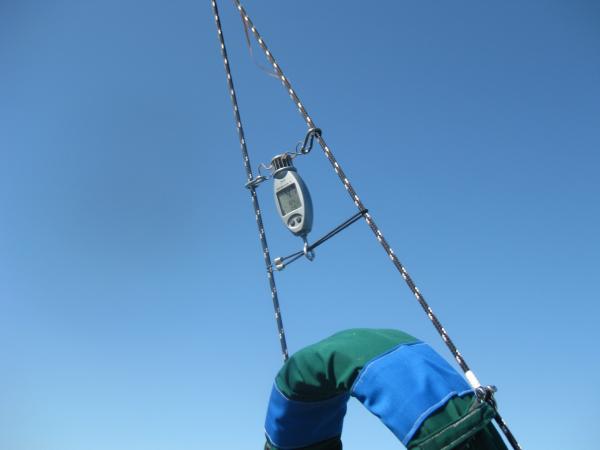 Chiquita's $60 wind speed meter on the backstay