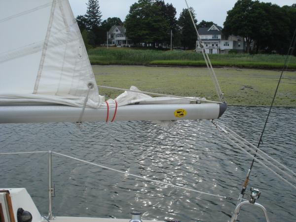 Close up of reefed sail at the leech side.