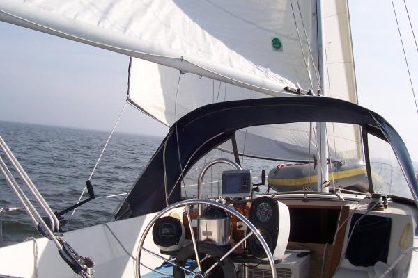 cockpit under sail- with air conditioner.