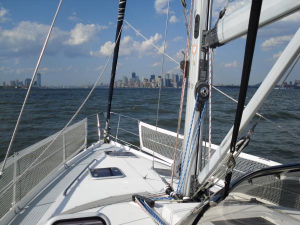 coming into NY harbor with a grand view of NYC