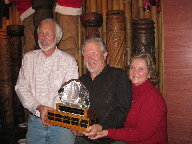 Commodore Chuck Finn presents the Perpetual Trophy to the owners of S/V Pretty Lady, Dave &amp; Deanna McCarthy.