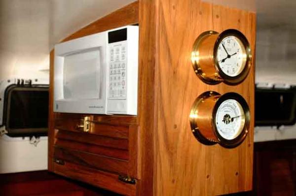 Custom Galley Cabinet with small microwave and dish storage below mw oven