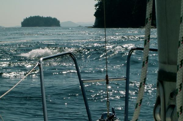 Dodd Narrows, just south of Nanaimo, a back way into the Gulf Islands of B.C. - You have to watch your currents - fighting it in this shot at full throttle