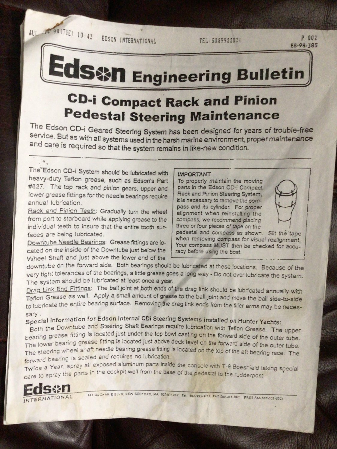 Edson Steering Lubrication
