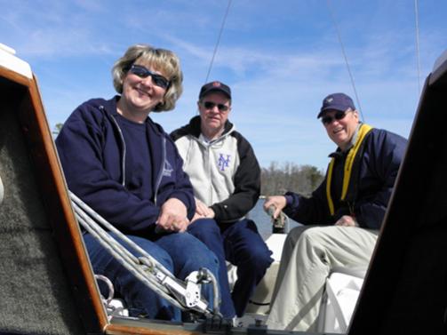 First Mate, Favorite-Brother-In-Law and me.  Walt's first time sailing.  Yep, he's a Mets fan.