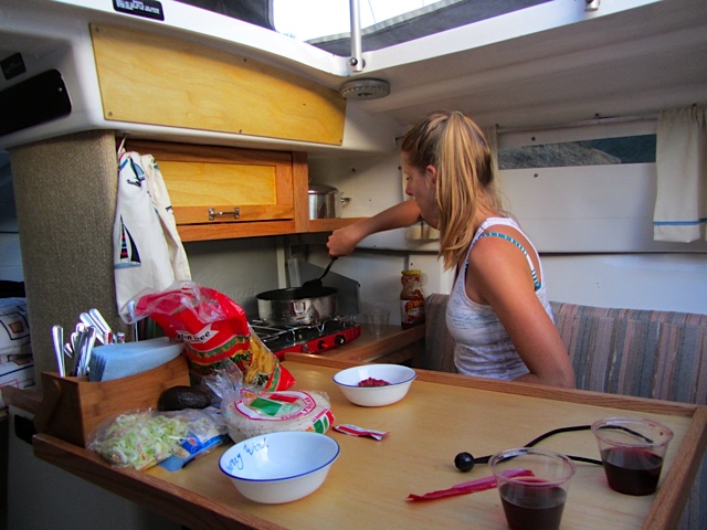 first meal in the new galley: shrimp tacos