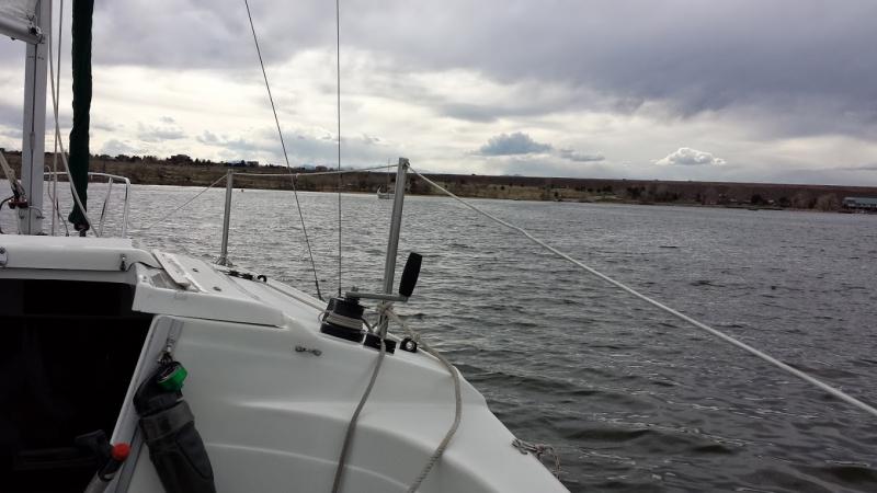 First time out, on Cherry Creek, main sail only.