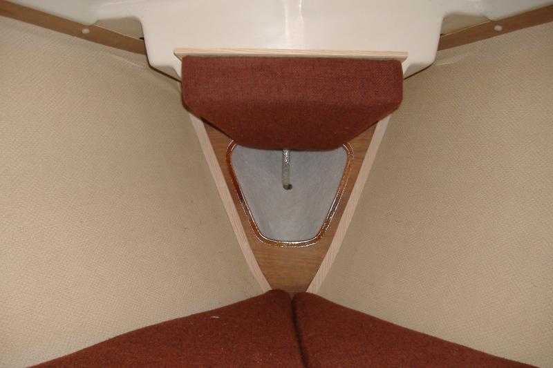 Forepeak with new bulkhead and trim. I did put new carpeting up in the bow, no gluing required.