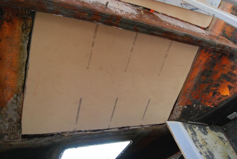 Forward cabin ceiling. Divincell bonded in place