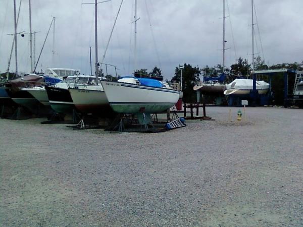 Front view of hull, no mast, and no bottom paint