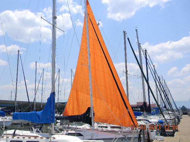 Furling Gennaker, this is the mizzen sail from a Alberg 37. It will pull tight to the aft cleat.