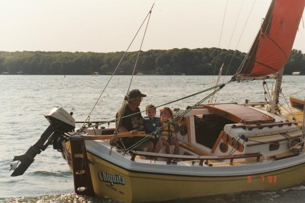 Good shot of me and Jade and Devon underway.  Note the emergency boarding steps in the rudder.