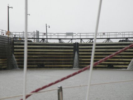 Harvey Locks preparing to open onto the Mississippi River in full flood