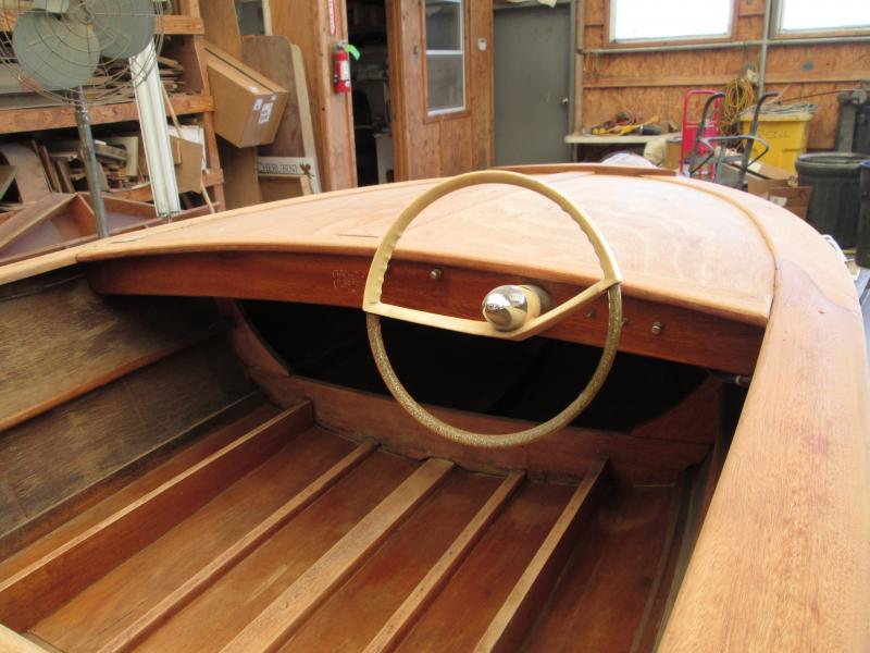 Here is the inside of the Sea Scamp, showing the original 1957 steering wheel.  I try to imagine my uncle Joe picking out the Airguide instruments and old-fashioned pull-push switches out of maybe a Manhattan Marine catalogue.

25 Jul 2014