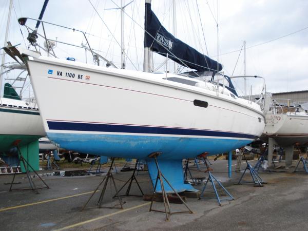 High and dry for bottom paint and a new engine, Jan 2008.