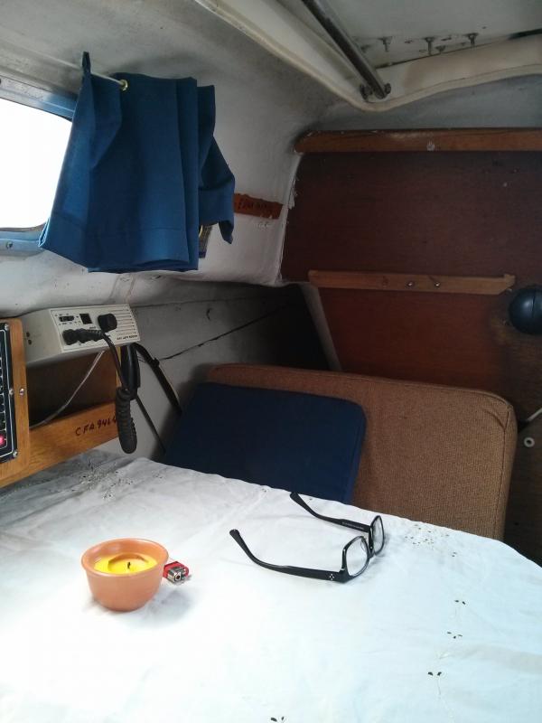 Interior showing table and VHF radio