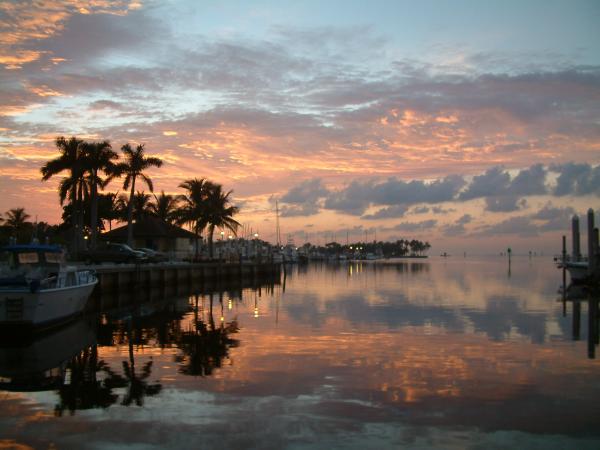 It was a beautiful sunrise in October 2006 with light winds for our first sail.  Although it would have made for a perfect ride, we didn't pop the spinnaker.