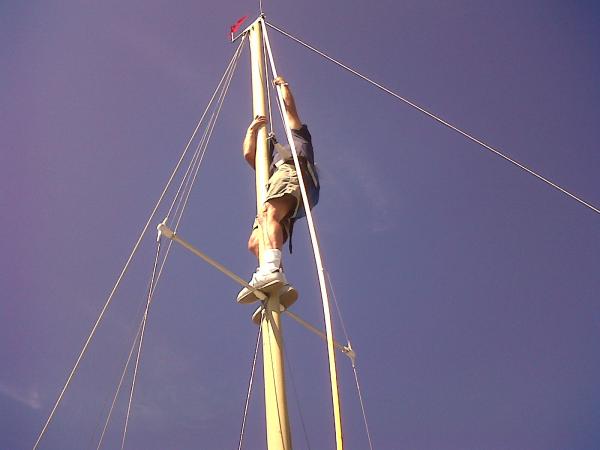 June 22, 2010. Mast climbing on the O'Day 22 &quot;StarLyte&quot;.
It's pretty high up there!