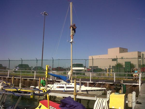 June 22, 2010. Mast climbing on the O'Day 22 &quot;StarLyte&quot;.
It's pretty high up there!