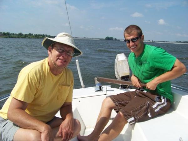 Just hanging out, three generations of the family men on the boat!