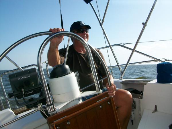 kloudie1 at the helm of his Hunter 34, 'Cloud'