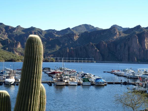 Lake Pleasant Marina and hills.