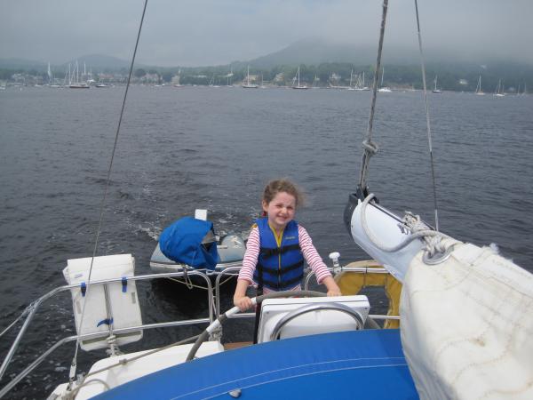 Lily steering us out of Camden Harbor.